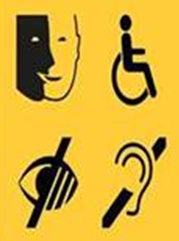 Alternatieve pictogrammen voor verstandelijke, fysieke, visuele en auditieve handicap