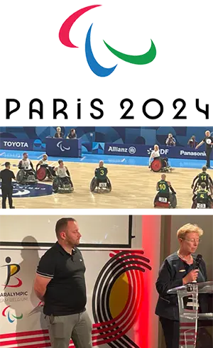 Maarten Ruymen en Gisèle Marlière (NHRPH) in het Belgium House - Paralympische Spelen Parijs 2024